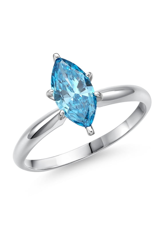 14K White Gold IGI Certified Lab Grown Diamond Solitaire Engagement Ring for Women | 1.02 Ct Marquise Cut | Fancy Vivid Blue Color | VS2 Clarity | Available in Size 5, 6, 7, 8, 9