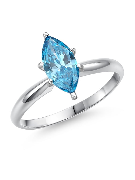 14K White Gold IGI Certified Lab Grown Diamond Solitaire Engagement Ring for Women | 1.02 Ct Marquise Cut | Fancy Vivid Blue Color | VS2 Clarity | Available in Size 5, 6, 7, 8, 9
