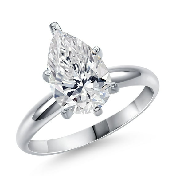 Gem Stone King 14K White Gold IGI Certified Lab Grown Diamond Solitaire Engagement Ring for Women | 2.00 Ct Pear Shape | E-F Color | VS1-VS2 Clarity | Size 5