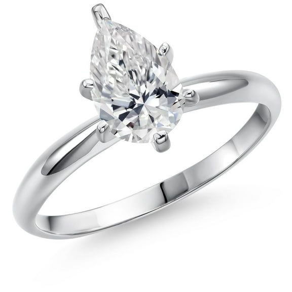 Gem Stone King 14K White Gold IGI Certified Lab Grown Diamond Solitaire Engagement Ring for Women | 1 Ct Pear Shape | F-G Color | VS Clarity (Size 5)