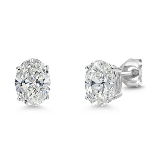 Gem Stone King 14K White Gold IGI Certified Lab Grown Diamond Stud Earrings | 2 Ct | VS1-VS2 Clarity | Oval Cut | E-F Color | Double Notch | Gold Earrings for Women Men