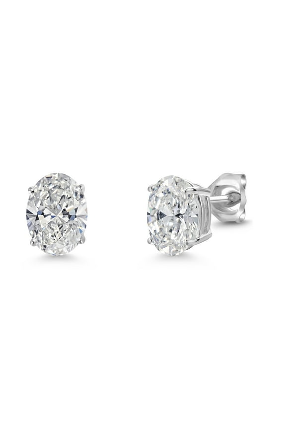 14K White Gold IGI Certified Lab Grown Diamond Stud Earrings | 2 Ct | VS1-VS2 Clarity | Oval Cut | E-F Color | Double Notch | Gold Earrings for Women Men