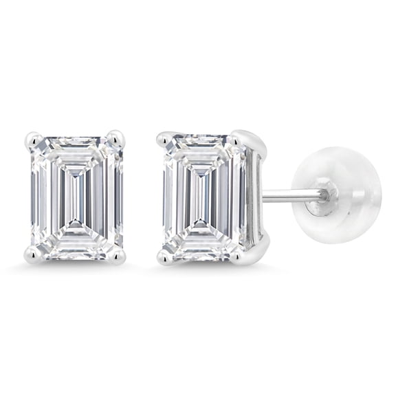 Gem Stone King 14K White Gold IGI Certified Lab Grown Diamond Stud Earrings | 3 Ct| Emerald Cut | F-G Color | VS1 Clarity | Gold Earrings for Women Men