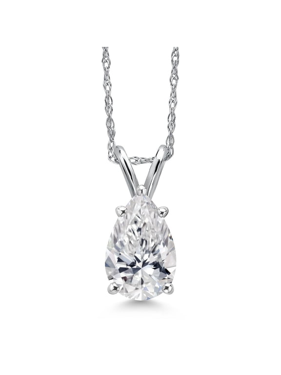 1.00 Cttw IGI Certified Lab Grown Diamond Teardrop Pendant Necklace for Women | 14K White Gold | D-E Color | VS1-VS2 Clarity | Pear Shape Diamond | With 18 inch Gold Chain