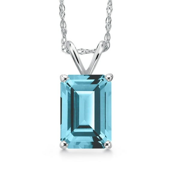 Gem Stone King 14K White Gold Ice Blue Topaz Pendant Necklace for Women | 2.65 Cttw | Gemstone November Birthstone | Octagon 9X7MM | With 18 inch Chain