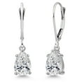 thumbnail image 1 of Gem Stone King 14K White Gold Lab Grown Diamond Leverback Dangle Teardrop Earrings for Women | 1.46 Cttw | Gemstone April Birthstone | DEF Color | VVS-VS Clarity | Pear Shape 8X5MM, 1 of 6