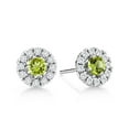 thumbnail image 1 of Gem Stone King 14K White Gold Lab Grown Diamond Halo Stud Earrings 0.70 Ct Round Green Peridot, 1 of 5