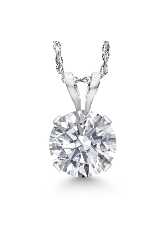 14K White Gold Lab Grown Diamond Pendant Necklace for Women | 0.74 Cttw | Gemstone April Birthstone | Round 6MM | With 18 inch Chain