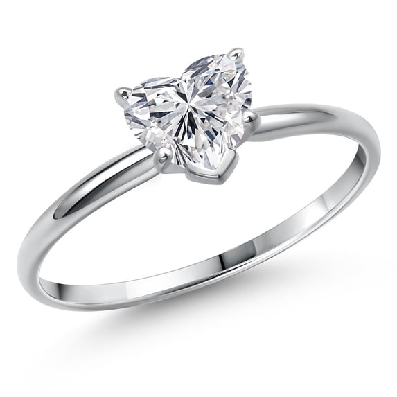 Gem Stone King 14K White Gold Lab Grown Diamond Solitaire Engagement Ring for Women | 0.44 Cttw | Heart Shape 5MM | DEF Color | VVS-VS Clarity | Available in Size 5,6,7,8,9