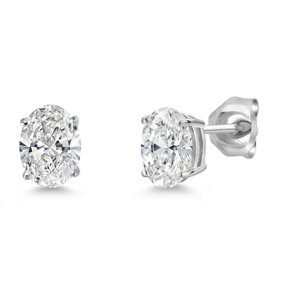 Gem Stone King 14K White Gold Lab Grown Diamond Stud Earrings for Women Men | 1.40 Cttw | Gemstone April Birthstone | Oval 7X5MM | Double Notch Studs