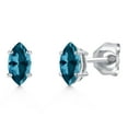 thumbnail image 1 of Gem Stone King 14K White Gold London Blue Topaz Double Notch Stud Earrings for Women Men | 0.60 Cttw | Gemstone Birthstone | Marquise 6X3MM, 1 of 6