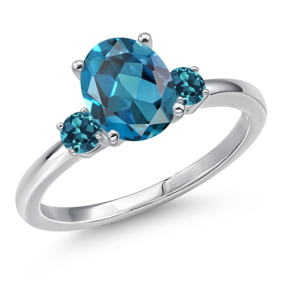 Gem Stone King 14K White Gold London Blue Topaz Engagement Ring for Women | 2.51 Cttw | Oval 9X7MM | Gemstone November Birthstone | Size 9