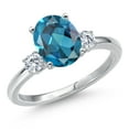 thumbnail image 1 of Gem Stone King 14K White Gold London Blue Topaz and Moissanite Engagement Ring for Women | 3.20 Cttw | Oval 10X8MM | Gemstone November Birthstone | Size 6, 1 of 6