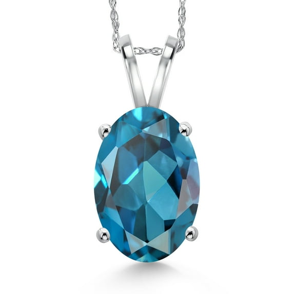 Gem Stone King 14K White Gold London Blue Topaz Pendant Necklace for Women | 6.50 Cttw | Gemstone November Birthstone | Oval 14X10MM | With 18 inch Chain