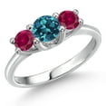 thumbnail image 1 of Gem Stone King 14K White Gold London Blue Topaz & Red Created Ruby 3-Stone Engagement Ring | 1.20 Cttw | Round 5MM and 4MM | Three Stone Wedding Anniversary Promise Ring for Women (Size 8), 1 of 6