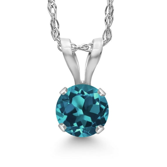 Gem Stone King 14K White Gold London Blue Topaz Pendant Necklace for Women | 0.33 Cttw | Gemstone November Birthstone | Round 4MM | With 18 inch Chain