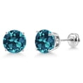 thumbnail image 1 of Gem Stone King 14K White Gold London Blue Topaz Stud Earrings for Women | 5.00 Cttw | Gemstone November Birthstone | Round 8MM, 1 of 6