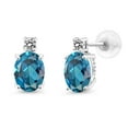 thumbnail image 1 of Gem Stone King 14K White Gold London Blue Topaz and White Diamond Earrings for Women (2.73 Cttw, Gemstone November Birthstone, Oval 8X6MM, Round 2.5MM), 1 of 4