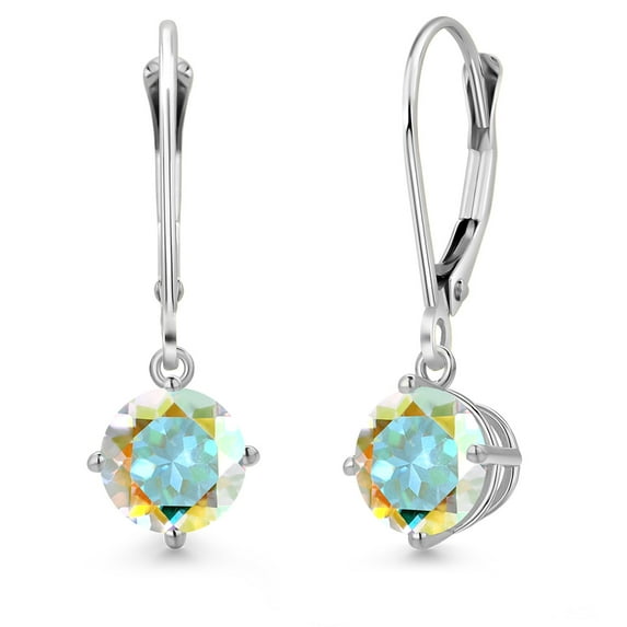 Gem Stone King 14K White Gold Mercury Mist Mystic Topaz Earrings for Women | 2.00 Cttw | Gemstone November Birthstone | Round 6MM