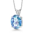 thumbnail image 1 of Gem Stone King 14K White Gold Millennium Blue Mystic Quartz Pendant Necklace for Women (3.60 Cttw, Gemstone Birthstone, Oval 11X9MM, With 18 inch Chain), 1 of 4