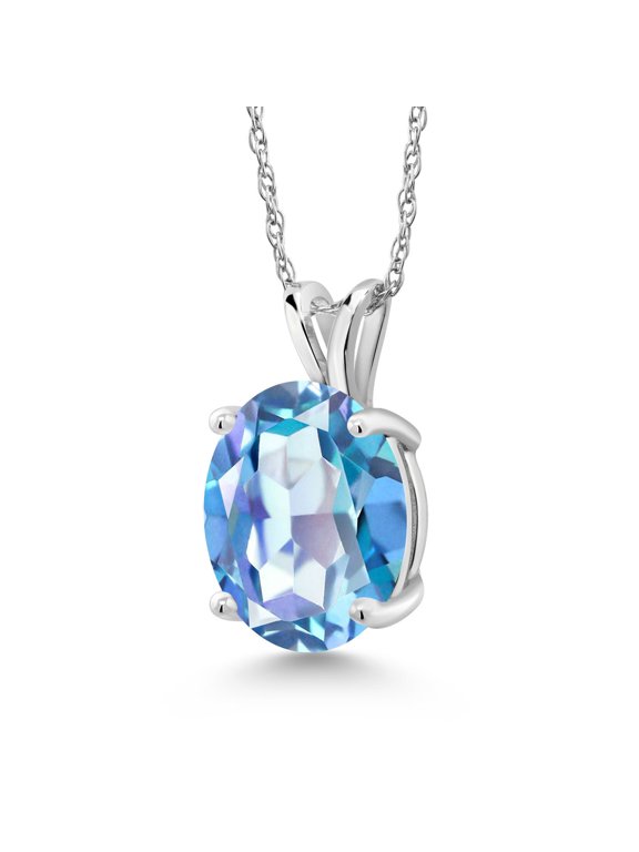 14K White Gold Millennium Blue Mystic Quartz Pendant Necklace for Women (3.60 Cttw, Gemstone Birthstone, Oval 11X9MM, With 18 inch Chain)