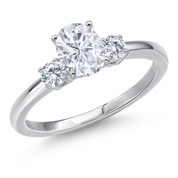 Gem Stone King 14K White Gold Moissanite Engagement Ring for Women | 1.10 Cttw | Oval 7X5MM | Gemstone Birthstone | Size 8