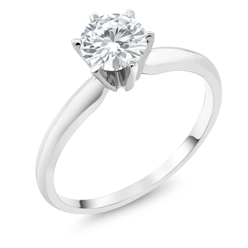 Gem Stone King 14K White Gold White Moissanite Solitaire Engagement Ring for Women | 0.80 Cttw | Round 6MM | Gold Ring for Women | Wedding Engagement Anniversary Promise Ring for Women | Size 8