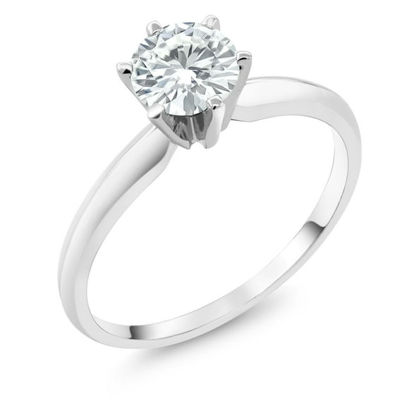 Gem Stone King 14K White Gold White Moissanite Solitaire Engagement Ring for Women | 0.80 Cttw | Round 6MM | Gold Ring for Women | Wedding Engagement Anniversary Promise Ring for Women | Size 6