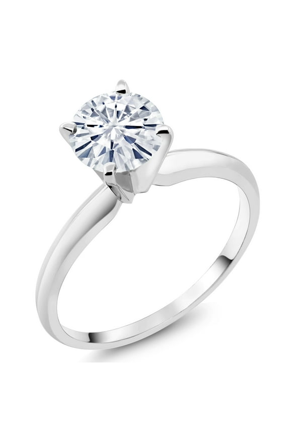 14K White Gold Moissanite Solitaire Engagement Ring for Women (1.00 Cttw, Gemstone, Round 6.5MM, Size 6)
