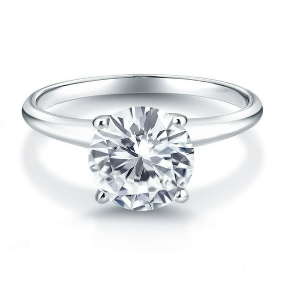 Gem Stone King 14K White Gold Moissanite Solitaire Engagement Ring for Women (1.90 Cttw, Round 8MM, Available in Size 5, 6, 7, 8, 9)
