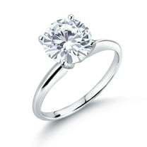 Gem Stone King 14K White Gold White Moissanite Solitaire Engagement Ring for Women | 1.90 Cttw | Round 8MM (Size 8)