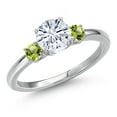 thumbnail image 1 of Gem Stone King 14K White Gold Moissanite and Green Peridot Engagement Ring for Women | 1.24 Cttw | Round 6.5MM | Gemstone Birthstone | Size 6, 1 of 6