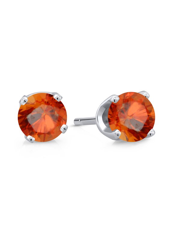 14K White Gold Orange Sapphire Stud Earrings for Women Men | 0.32 Cttw | Gemstone Birthstone | Round 3MM | Fine Jewelry Gift for Her Mom Women Wife