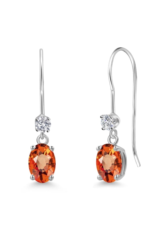 14K White Gold Orange Sapphire and Lab Grown Diamond Earrings for Women | 1.23 Cttw | Gemstone September Birthstone | Oval 6X4MM