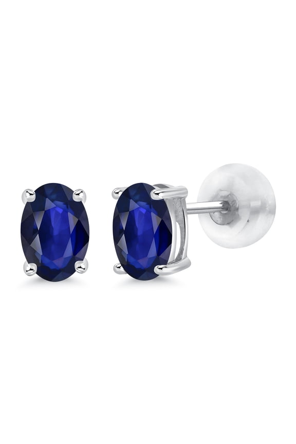 14K White Gold Oval Blue Sapphire Stud Earrings for Women Men (0.90 Cttw, Gemstone September Birthstone, Oval 6X4MM)