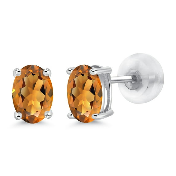 Gem Stone King 14K White Gold Oval Orange Red Madeira Citrine Stud Earrings for Women Men (0.80 Cttw, Gemstone Birthstone, Oval 6X4MM)