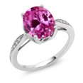 thumbnail image 1 of Gem Stone King 14K White Gold Oval Pink Created Sapphire and White Diamond Women Engagement Ring (3.29 Cttw, Available in Size 5, 6, 7, 8, 9), 1 of 3