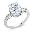 thumbnail image 1 of Gem Stone King 14K White Gold Oval White Moissanite and White Diamond Engagement Ring for Women (3.04 Cttw, Available in Size 5, 6, 7, 8, 9), 1 of 4