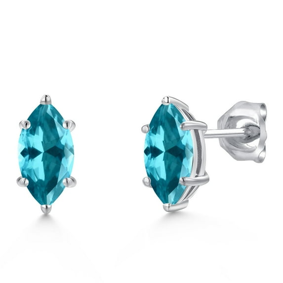 Gem Stone King 14K White Gold Paraiba Topaz Double Notch Stud Earrings for Women Men | 1.20 Cttw | Gemstone November Birthstone | Marquise 8X4MM