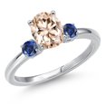 thumbnail image 1 of Gem Stone King 14K White Gold Peach Morganite and Blue Created Sapphire Engagement Ring for Women | 1.28 Cttw | Oval 8X6MM | Gemstone October Birthstone | Size 8, 1 of 6