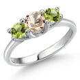 thumbnail image 1 of Gem Stone King 14K White Gold Peach Morganite & Green Peridot 3-Stone Engagement Ring | 1.00 Cttw | Round 5MM and 4MM | Three Stone Wedding Anniversary Promise Ring for Women (Size 5), 1 of 6