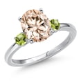 thumbnail image 1 of Gem Stone King 14K White Gold Peach Morganite and Green Peridot Engagement Ring for Women | 2.24 Cttw | Oval 10X8MM | Gemstone October Birthstone | Size 8, 1 of 6