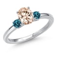 thumbnail image 1 of Gem Stone King 14K White Gold Peach Morganite and London Blue Topaz Engagement Ring for Women | 0.91 Cttw | Oval 7X5MM | Gemstone October Birthstone | Size 8, 1 of 6