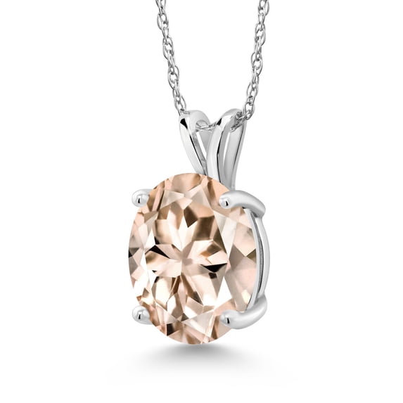 Gem Stone King 14K White Gold Peach Morganite Pendant Necklace for Women (3.20 Cttw, Gemstone October Birthstone, Oval 11X9MM, With 18 inch Chain)