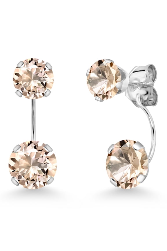 14K White Gold Peach Morganite Stud Earrings for Women | 2.00 Cttw | Gemstone October Birthstone | Round 6MM