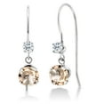 thumbnail image 1 of Gem Stone King 14K White Gold Peach Morganite and White Topaz French Wire Dangle Hook Earrings for Women (0.97 Cttw, Gemstone October Birthstone, Round 5MM and 2.5MM), 1 of 2
