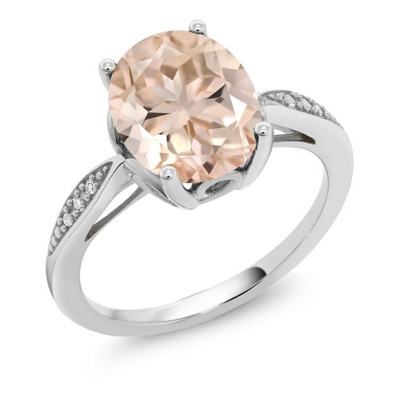 Gem Stone King 14K White Gold Peach Morganite and White Diamond Engagement Ring for Women (2.74 Cttw, Oval 10X8MM, Available in Size 5, 6, 7, 8, 9)