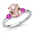 thumbnail image 1 of Gem Stone King 14K White Gold Peach Nano Morganite and Pink Sapphire Engagement Ring for Women | 2.59 Cttw | Oval 10X8MM | Gemstone October Birthstone | Size 9, 1 of 6
