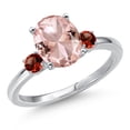 thumbnail image 1 of Gem Stone King 14K White Gold Peach Nano Morganite and Red Garnet Engagement Ring for Women | 2.62 Cttw | Oval 10X8MM | Gemstone October Birthstone | Size 9, 1 of 6