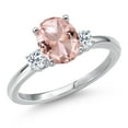 thumbnail image 1 of Gem Stone King 14K White Gold Peach Nano Morganite and White Topaz Engagement Ring for Women | 2.28 Cttw | Oval 9X7MM | Gemstone October Birthstone | Size 6, 1 of 6
